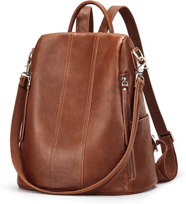 S-ZONE Leather Backpack Purses for Women Antitheft Rucksack Shoulder Bag Medium | Genuine Leather, Medium Fits 9.7-inch Tablet, for Work Travel Daily Commute, Multi Pockets, Adjustable Dual Straps - Image 8