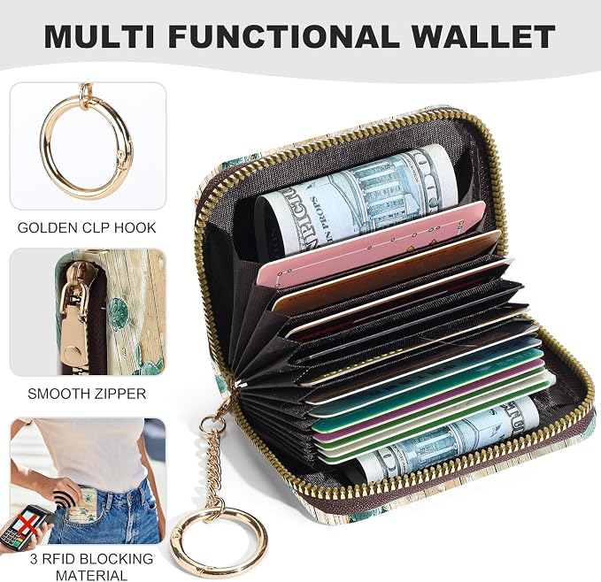 Credit Card Holder for Women,Small Rfid Wallet with Keychain Zipper,Cute PU Leather Card Case Wallet，Accordion Credit Card Wallets Gift,Turtle - Image 2