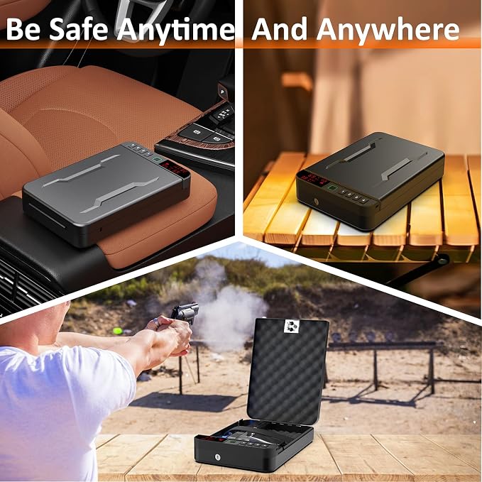 Z ZLJUAN Portable Gun Pistol Safe with LCD Display of Temp,Humidity,Biometric Fingerprint,Keypad Lock,Key,Biometric Handgun Safe for Travel/Home/Car/Nightstand Beside (Black) - Image 5