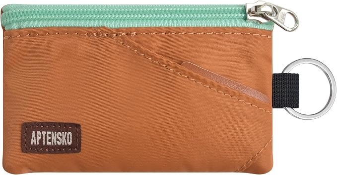 RFID Blocking Travel Wallet with Adjustable Lanyard, Small Nylon Zipper Pouch and Badge Holder for ID, Credit Cards, Cash, Keys, Commuters (Rust) by APTENSKO