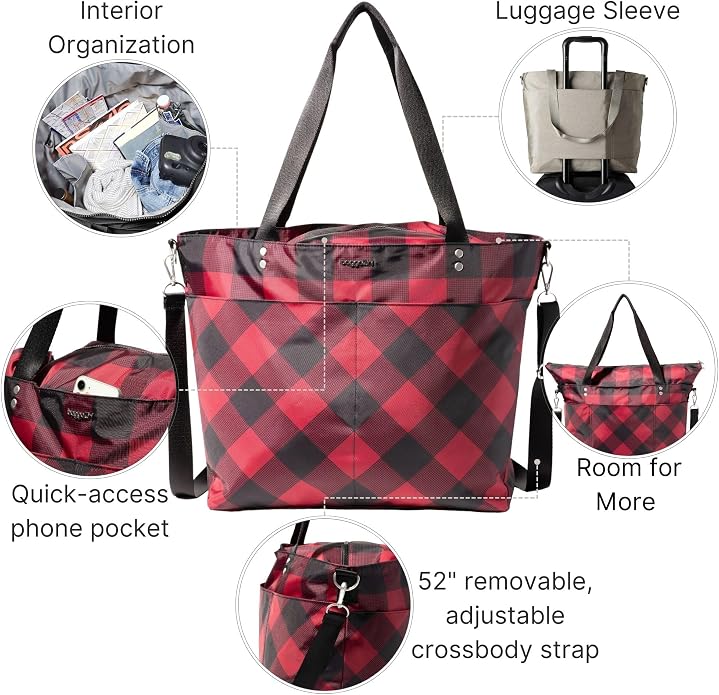 Baggallini Carryall Tote - Lightweight Nylon Zipper Top Weekender Travel Beach Bag w/Luggage Sleeve - Image 3