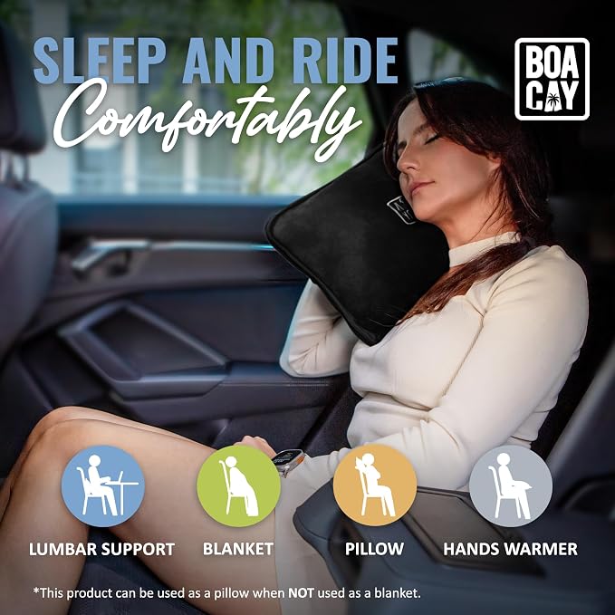 Soft & Warm Travel Blanket for Airplane & Car - Long Flight Essential for Women, Men, Kids - Compact Pillow with Luggage Sleeve & Backpack Clip - Image 6