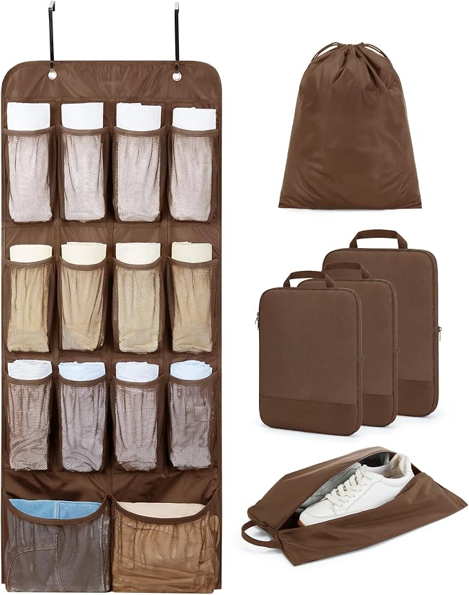 BAGSMART Hanging Compression Packing Cubes 6 Set Cruise Travel Essentials | 3-Fold Space Saving Hanging Shelves, Closet Organizers & Storage, Compressible Suitcase Organizer Bags, Machine Washable Cube by BAGSMART