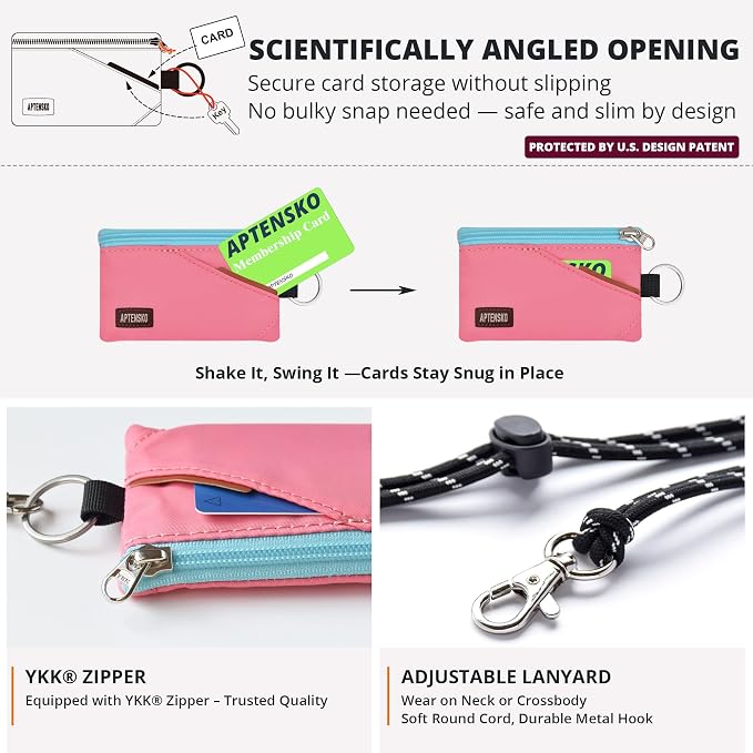 RFID Blocking Travel Wallet with Adjustable Lanyard, Small Nylon Zipper Pouch and Badge Holder for ID, Credit Cards, Cash, Keys, Commuters (Pink) - Image 5