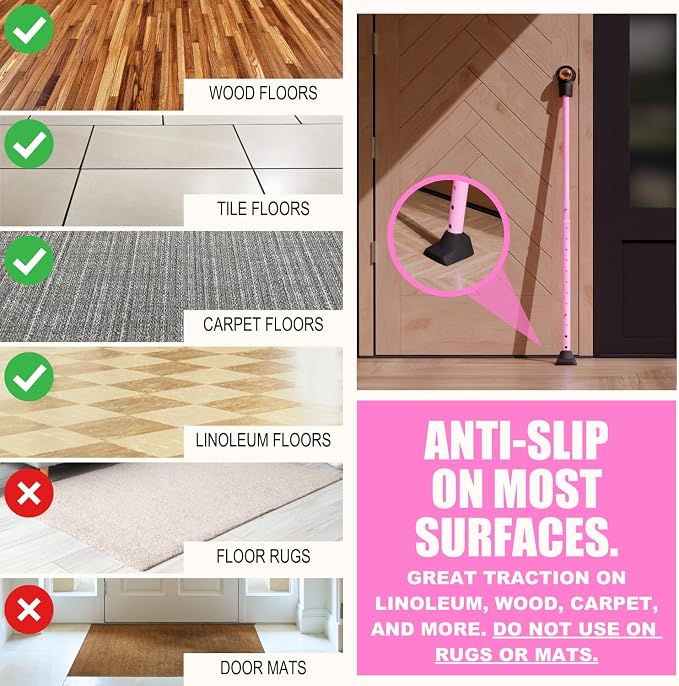 SECURITYMAN 3-in-1 Door Security Bar, Security Door Stoppers & Door Barricade – Heavy Duty Adjustable Iron Security Lock Bar for Home Defense, Apartment & Travel Safety (1 Pack - Pink) - Image 7
