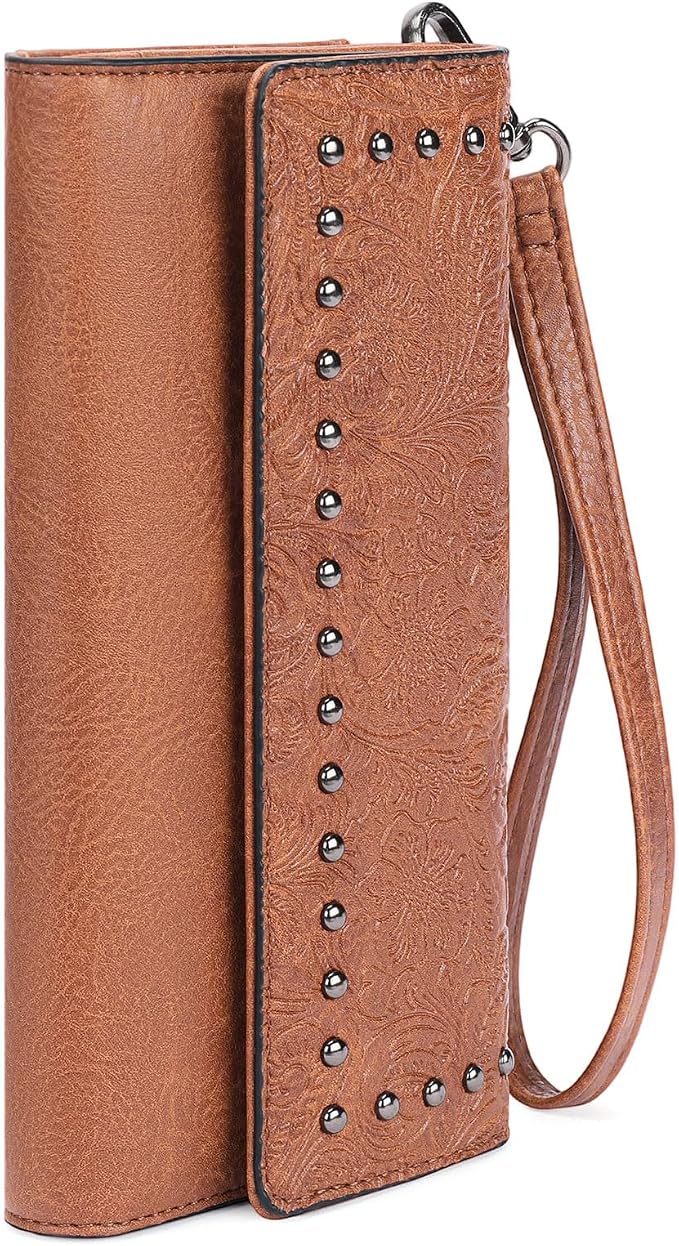 Wallets for Women Trifold Wristlet Wallets Large Capacity RFID Blocking Ladies Purse Credit Card Holder by FALANMULE