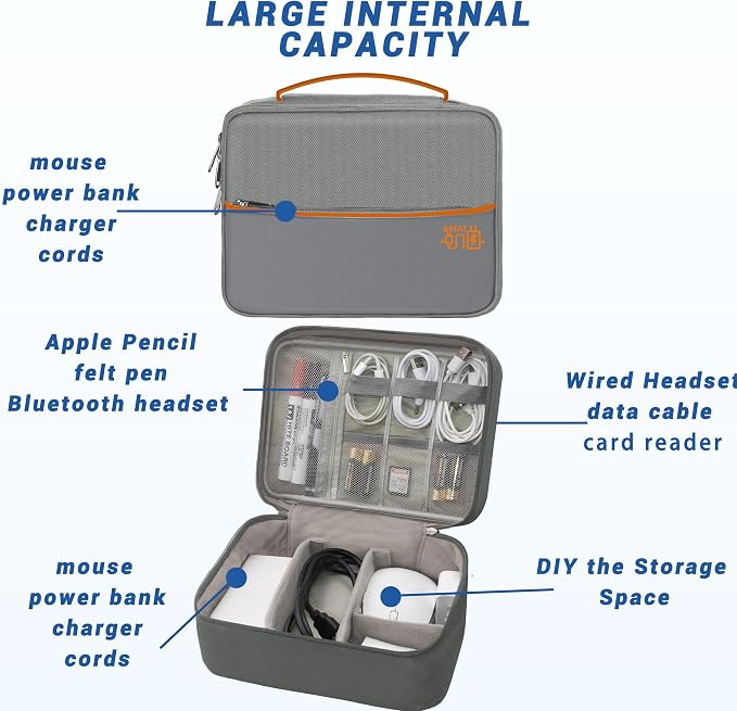 Electronics Organizer,Travel Cord Organizer Pouch,Cable Organizer Bags | Waterproof Electronic Accessories Storage Case for Cables, Cords, Charger, Phone (Double Layer-Gray) - Image 5