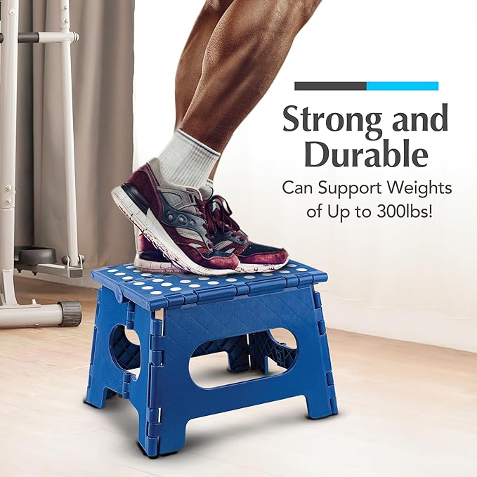 Handy Laundry Folding Step Stool 9 Inch 2-Pack, Blue, Holds 300 lbs | 2-Pack, 9 Inch, Blue, Foldable Collapsible Step Stool, Non-Slip, Holds 300 lbs, Kitchen Bathroom Bedroom, Adults - Image 4