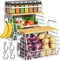 Magnetic Fridge Shelf with Wood Lid, Fruit Potato Onion Storage Bins, Pantry Organizers, Large Container Spice Rack for Refrigerator, Kitchen Counter, Cabinet (2, White) by Ofiray-home