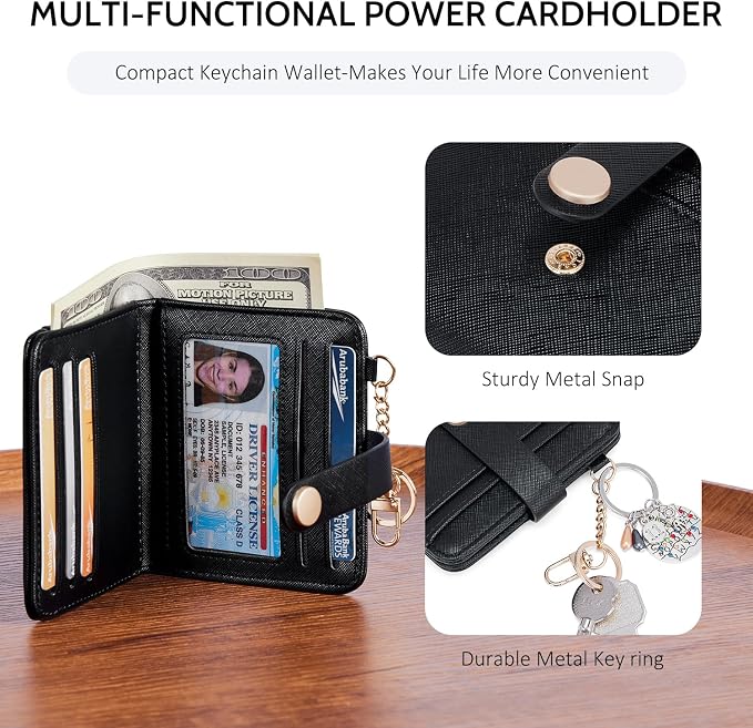 POIUGOYA Slim Wallet for Women,RFID Blocking Bifold Credit Card Holder with Zipper Coin Pocket,ID Window,Keychain - Image 3