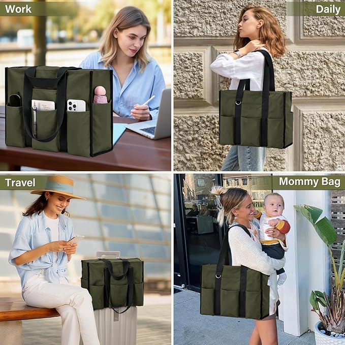 Becokan Large Tote Bag for Women Waterproof with 12 Pockets Top Zipper Closure Utility Teacher Nurse Bags for Work School - Image 6