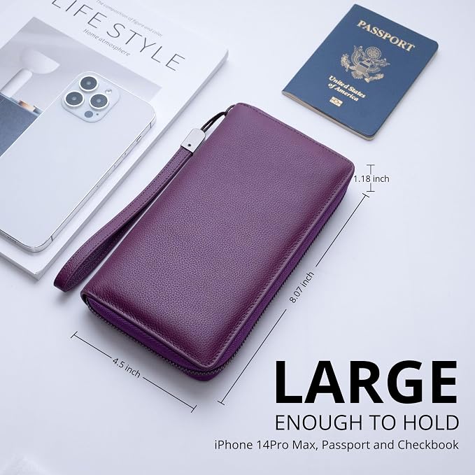 Bveyzi Women RFID Blocking Wallet Leather Zip Around Phone Clutch Large Capacity Ladies Travel Purse Wristlet - Image 3