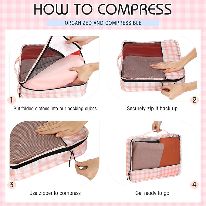 5 Pcs Packing Cubes for Suitcase Large Travel Cubes Carry on Luggage Organizer Bags for Clothes Accessories(S,Plaid) - Image 4