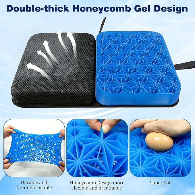 Honeycomb Gel Foldable Portable Seat Cushion for Airplane Travel Stadium | Pressure Relief,Breathable Honeycomb,Non-Slip Base,Compact,Cooling Gel,Washable Cover,Built-in Handle,Bleachers Car Office - Image 5