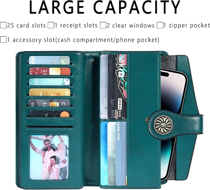 Travelambo Women's Wallet RFID Blocking Trifold Clutch Large Capacity Credit Card Holder Travel Purse - Image 5