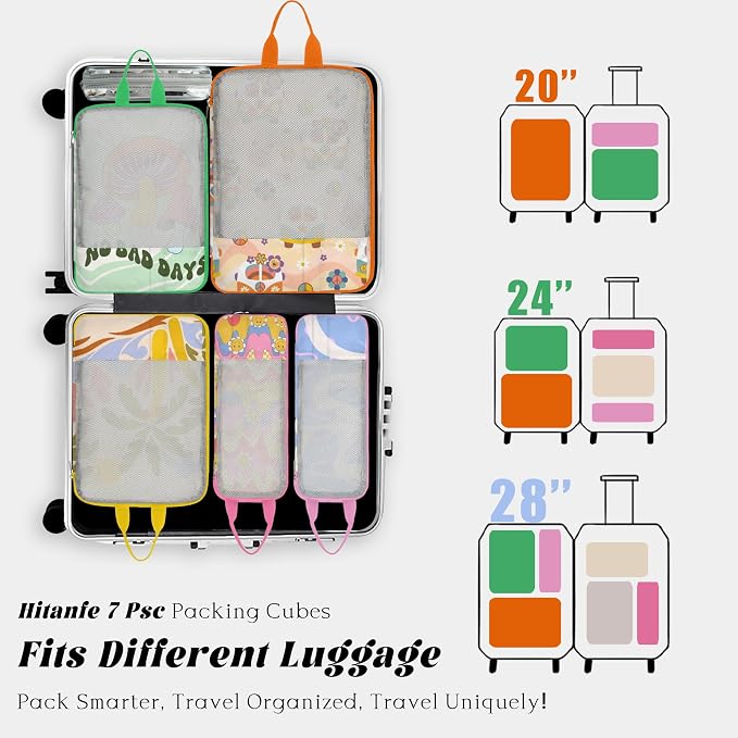 7 Pcs Compression Packing Cubes Travel for Suitcases, Luggage Organizer Washable Storage Bags Set for Backpack Travel- Packaging Cubes for Carry-Ons and Storage - Image 4