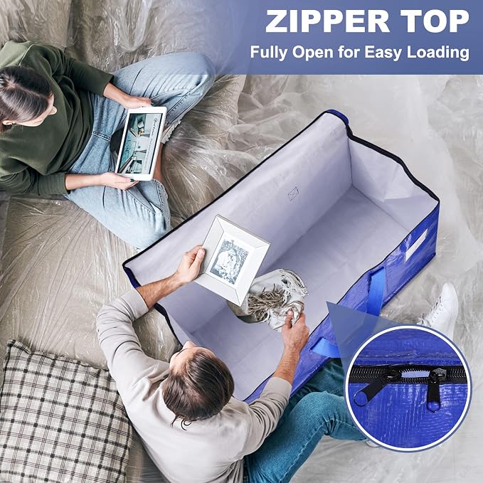 StorageRight Moving Bags, Moving Boxes, 93L 6-Pack Sotrage Bags Totes, Blue | Heavy Duty Storage Bins with Lids, Zipper, Reinforced Handles, Tag Pocket, Foldable Moving Supplies for Collge, Dorm,Travel - Image 6