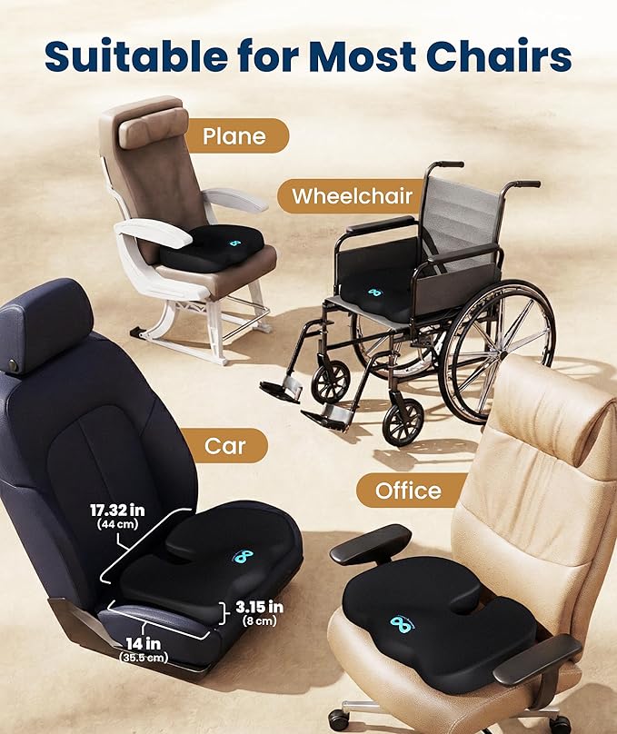 Everlasting Comfort Doctor Recommended Memory Foam Seat Cushion for Office Chairs & Car - Ergonomic Office Desk Accessories - Cushions for Tailbone Pain Relief, Sciatica (Black, Large) - Image 5
