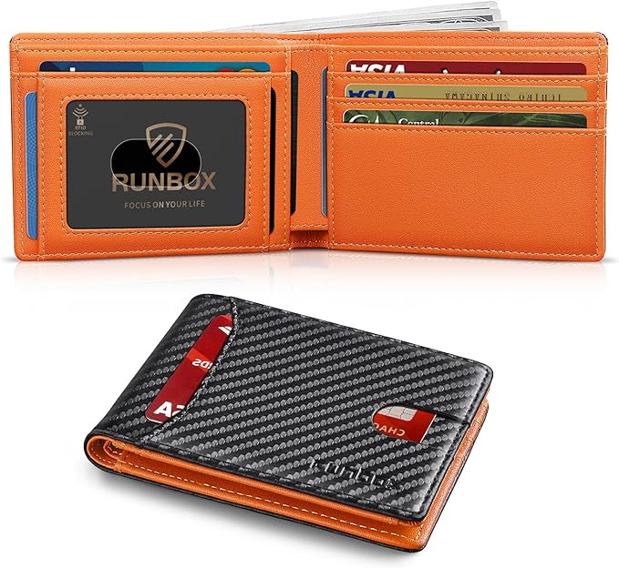 RUNBOX Wallet for Men, Slim Leather Bifold, RFID Blocking Card Holder | Minimalist Front Pocket Design, Credit Card Organizer, Holds 11 Cards, Large Capacity, Thin Profile, Birthday Gifts for Men by RUNBOX