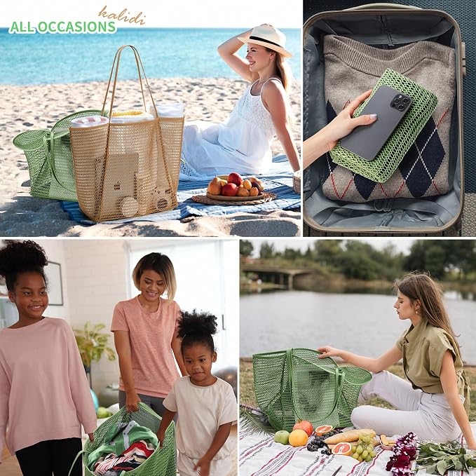 KALIDI Beach Mesh Tote Bag, Casual MAX 23L Summer Foldable Hobo Bag Women | Sandproof Widen Strap Large Shoulder Bag For Lake Pool Vacation Travel Picnic Grocery Market Shopping Carrier - Image 7