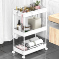 3 Tier Rolling Cart with Wheels, Storage Craft Art Trolley Organizer Serving, 3 Hanging Baskets Easy Assembly, for Office, Bathroom，Living Room, Kitchen, White by Home
