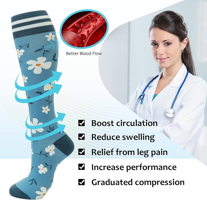 fenglaoda Compression Socks for Women Men Support Circulation 6 Pairs Socks For Nurse, Travel, Flight - Image 4
