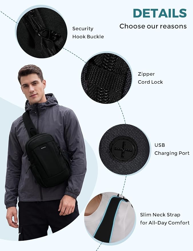 ECOHUB Anti-Theft Crossbody Bag Men Women RFID Blocking Lightweight Sling Backpack Water Resistant for Travel Hiking Outdoor - Image 4