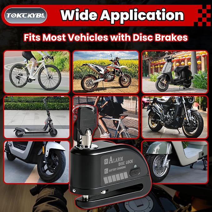 Rechargeable Motorcycle Disc Lock with 120dB Alarm | 5FT Reminder Cable with Anti-Theft Helmet Lock Cable, IP67 Waterproof, Universal Fit for Motorcycle Bike Scooter Ebike - Image 7