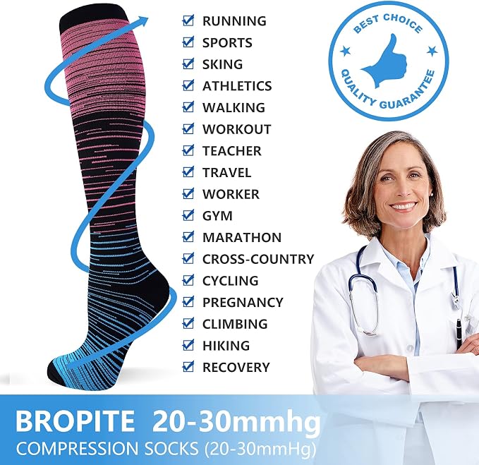 bropite Compression Socks For Women&Men,6 Pairs 20-30 mmHg Knee-High Socks | Support for Running,Nurses,Travel,Flying and pregnancy,better circulation,swelling relief,unisex all-day comfort for activity - Image 4