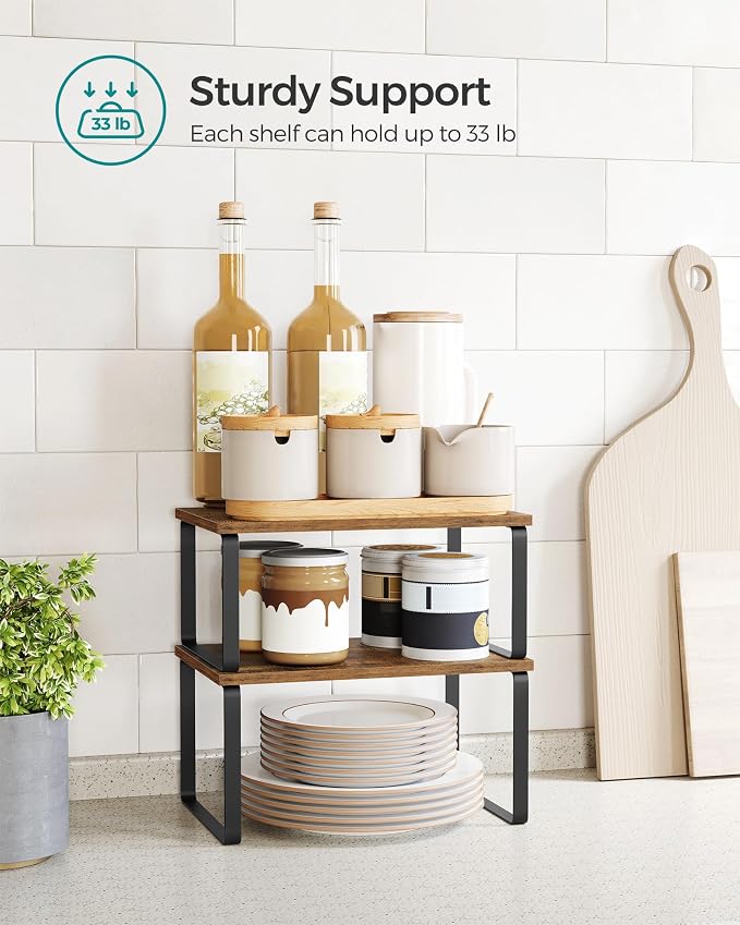 SONGMICS Cabinet Organizer Shelf, Set of 2 Spice Rack, Kitchen Storage | Kitchen Counter Storage Spice Rack, Particleboard, Steel, Tan and Black, BYSTRO Collection UKCS020X01 - Image 4