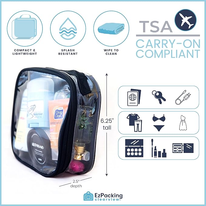 Clear TSA Approved 3-1-1 Travel Toiletry Bag for Carry On/Quart Size Transparent Liquids Pouch for Airport Security/Reusable See Through Vinyl & PVC Plastic Organizer Men Women (Royal Blue) - Image 3