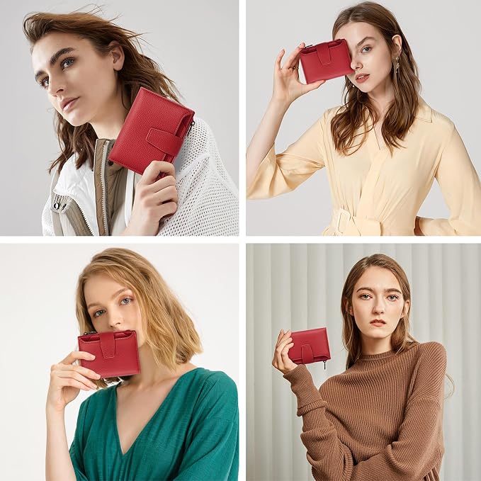 Small Wallet Women RFID Blocking Leather Bifold Compact Card Holder Wallet for Women with Zipper Coin Pocket 4 ID Window - Image 9