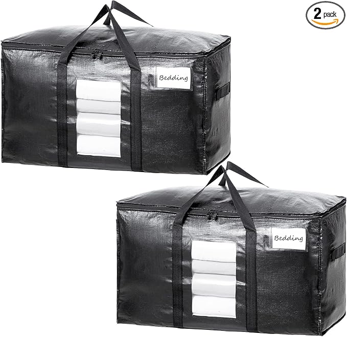 TAILI 2 Pack Black Extra Large Moving Bags,Storage Bag with Visible Window | 93L Heavy Duty Totes For Storage,Wrap Around Handles,Alternative to Moving Boxes, College Dorm,Perfect for Moving by TAILI