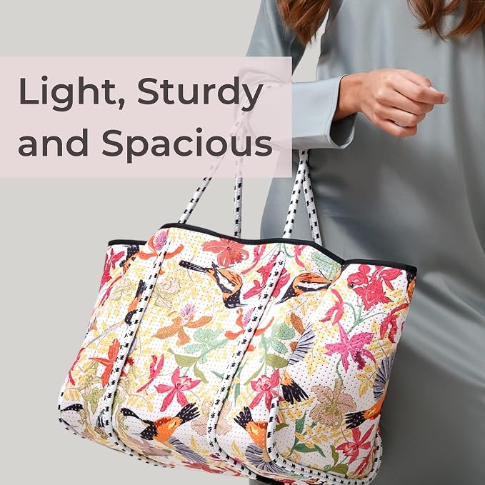 POPUPS Large Neoprene Tote Bag for Women - Everyday Designer Handbag for Travel Work and Beach with Pockets and Zipper Pouch - Image 5