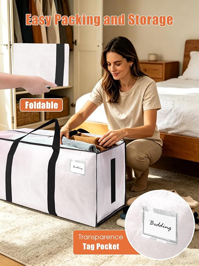 SWEET DOLPHIN 8 Pack 200LB Heavy-Duty Moving Bags with Wrap-Around Handles, Extra Large Storage Totes for Space Saving, Clothes Storage Bags, College Dorm Essentials, Semi-Transparent, 24 Gal - Image 3
