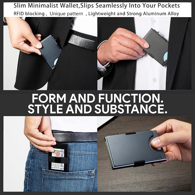 Slim Card Holder Wallet for Men, Minimalist RFID Blocking Pop Up Wallet, Smart Metal Business Card Case Holds 12 Cards, Money Clip, Front Pocket Wallet, Gifts for Men - Image 5