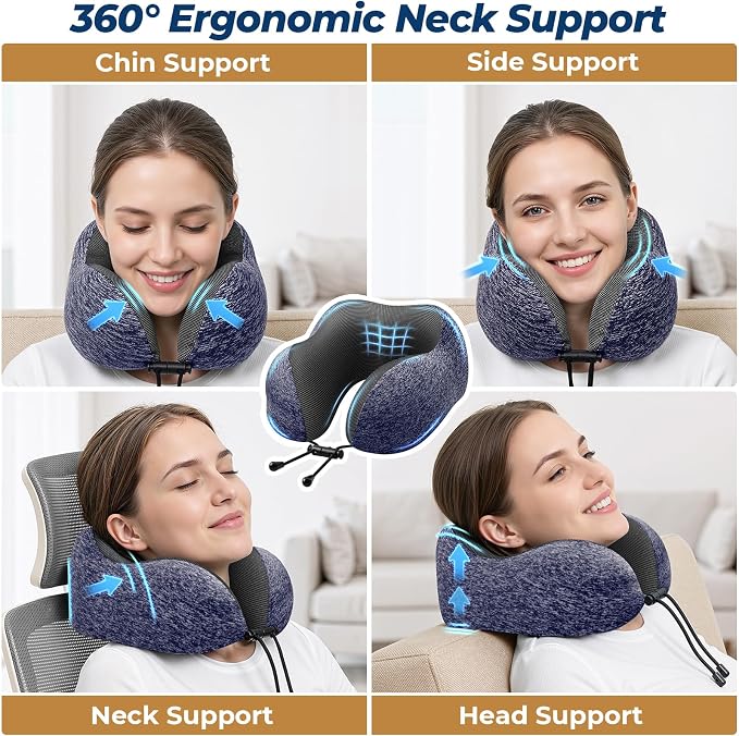 ExploreBliss Travel Pillow, Neck Pillow Airplane, Mottled Blue | Travel Pillows for Airplanes, Neck Pillow Airplane, Memory Foam Neck Pillow Set with Eye Mask, Earplugs - Image 4