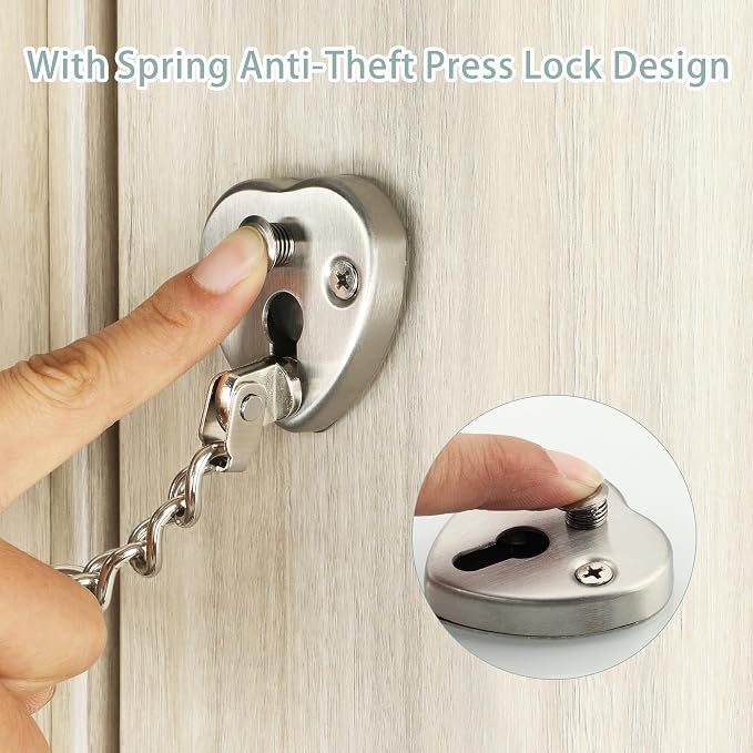 Alise Door Chain Lock, Brushed Nickel Adjustable Child Proof Security Door Lock for Apartment | Stainless Steel Chain Door Lock,Heart-Shaped Design Press-To-Unlock Heavy Duty Chain Lock For Barn Bedroom & Travel - Image 3