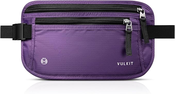 VULKIT Money Belt for Travel, Hidden Passport Holder, Anti-Theft Travel Wallet Under Clothes, RFID Blocking Waist Pouch, Undercover Fanny Pack, Violet Purple by VULKIT