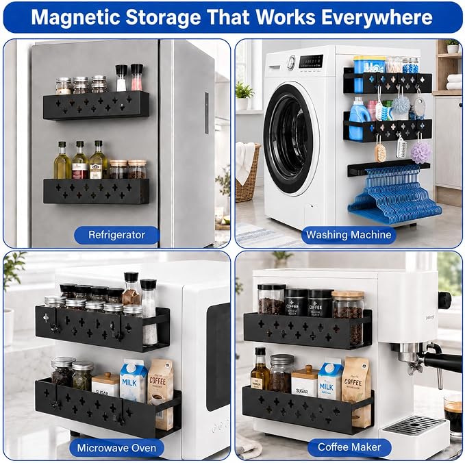 Linidcoud Laundry Room Organization, 2 Pack Magnetic Shelves Laundry Organizer, Strong Multipurpose Magnetic Shelf for Bathroom Kitchen Fridge Organization - Image 5