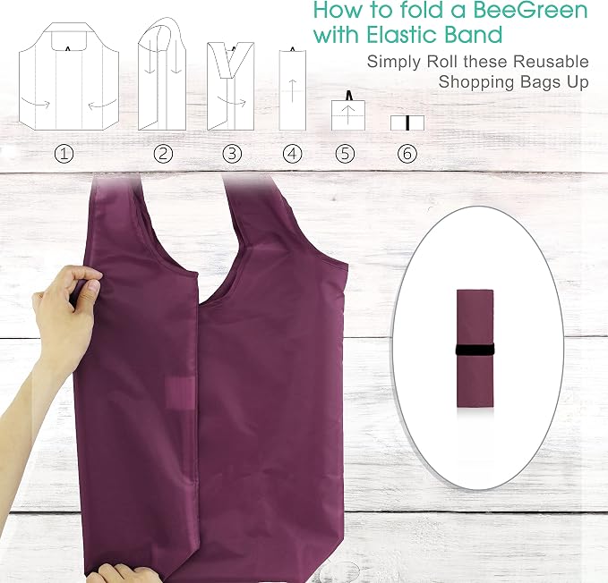 BeeGreen Burgundy Reusable Grocery Bags Wine Red Reusable Kitchen Bags Bulk Foldable-Machine Washable with Zipper Storage Pouch 50 Packs - Image 4