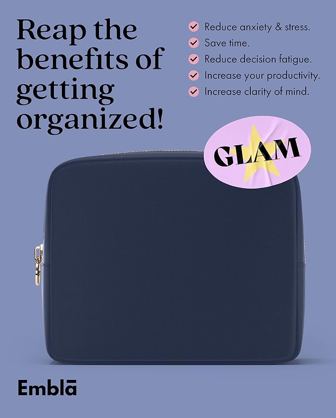 Embla Large Makeup Bag and Waterproof Nylon Travel Toiletry Bag, Large Capacity Cosmetic Zipper Pouch, Navy Blue - Image 6