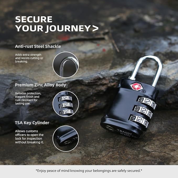 TSA Locks for Luggage, Combination Lock for Locker, Travel Essentials Padlock Combination, Combo Small Padlock for Gym Locker, Suitcase, Gun Case, Backpack, Bag, Zipper, Box, Cabinet - Image 4