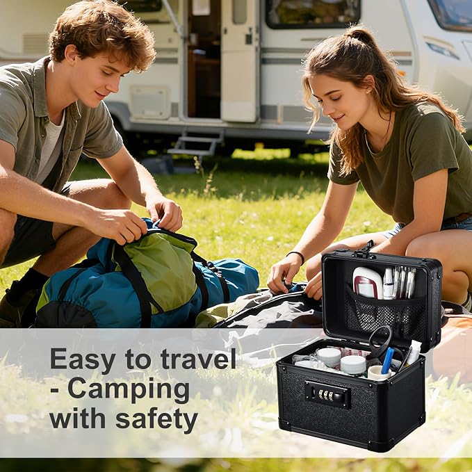 Black Medicine Lock Box - 7" Medication Lock Box & Lockable Storage Box for Personal Items - Secure Medicine Storage Box with 3-Digit Combination Lock - Aluminum Small Lock Box for Home Travel - Image 6