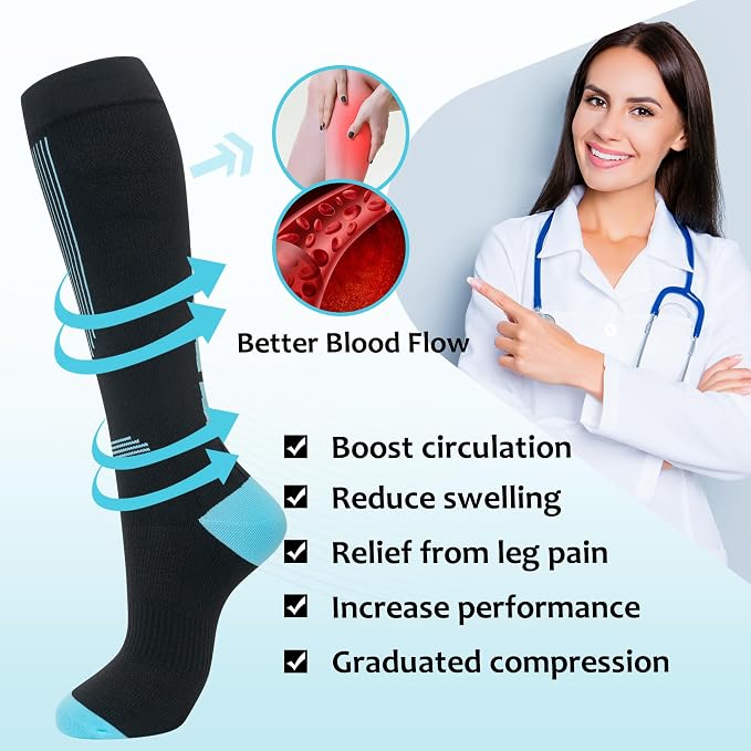 fenglaoda Compression Socks Women Men 4 Pairs, Knee High Support Socks for Running, Sports, Travel, Flight, Nurse - Image 4