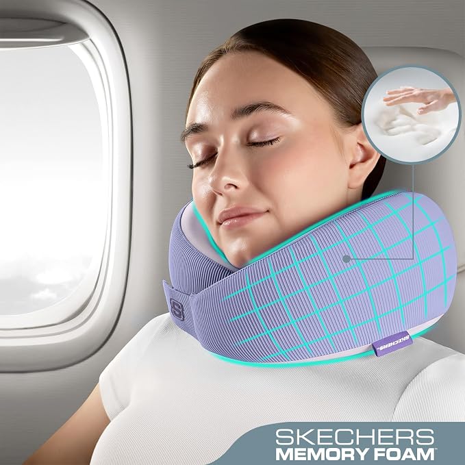 Skechers Women's Memory Foam Neck Pillow, Comfortable & Breathable Travel Pillow,Neck Pillow Airplane for Travel, Car Rides, Home, and Office Use, Ergonomic Design for Men and Women,Purple - Image 2