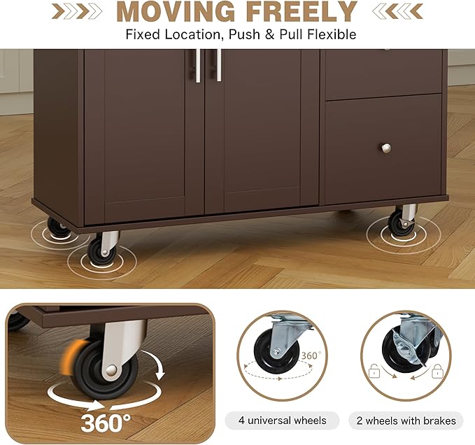 Shintenchi Kitchen Island with Folding Drop Leaf, Rolling Island Table with Storage, Kitchen Cabinet on Wheels with Seating Area for Kitchen, Bar Cart with Cabinet, Brown - Image 5