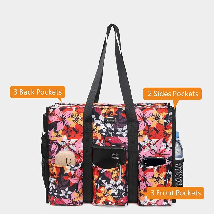 TOPDesign Utility Water Resistant Tote Bag with 13 Pockets, Top Zipper Closure & Thick Bottom Support, for Working Women - Image 3
