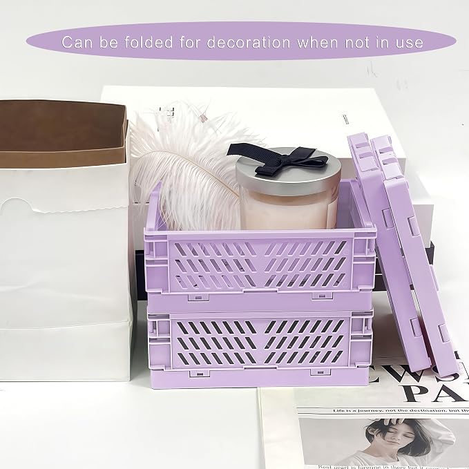 6 Pack Mini Foldable Small Plastic Baskets for Organizing and Storage，Collapsible Storage Crates,Mini Bins for Home Kitchen Bedroom Bathroom Office (Purple, Small 6x4x2.2) - Image 7