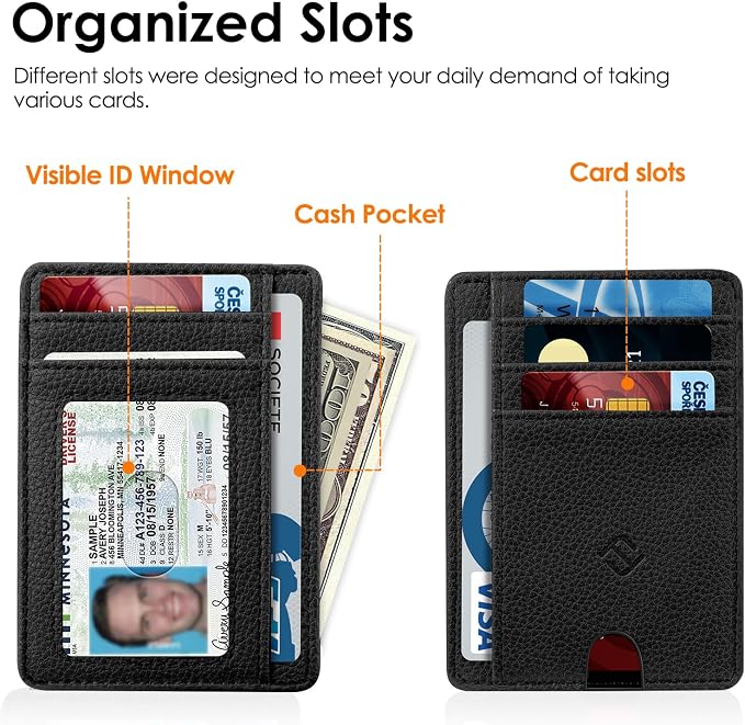 FINTIE Slim Front Pocket Wallet, RFID Blocking Credit Card Holder | Minimalist Card Cases with ID Window for Men Women, Black - Image 2